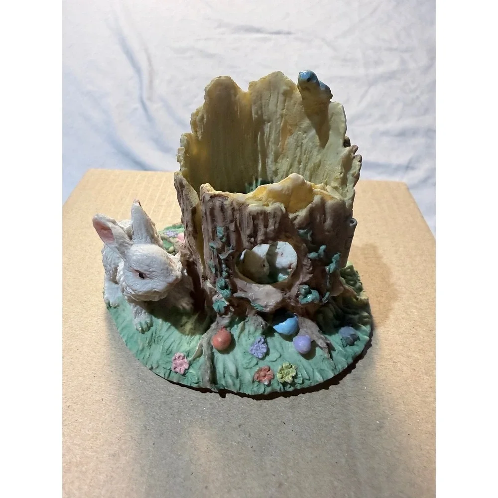Vintage‎ Resin Bunny Family Tree House Hinged Figurine Easter Decor
